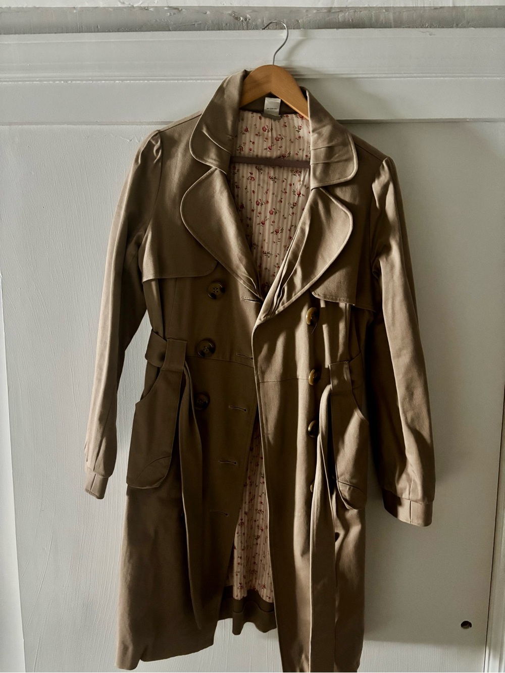 Women's Tan Trench Coat with Belted Waist